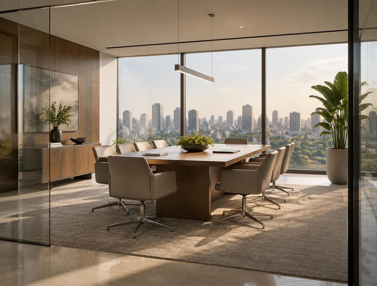 Sala de reunião preparada para atendimento empresarial