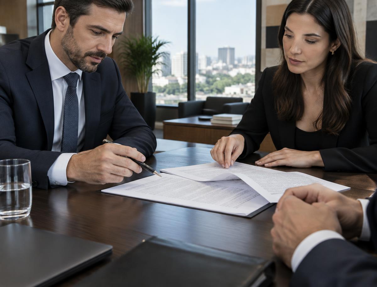Advogados revisando um contrato empresarial
